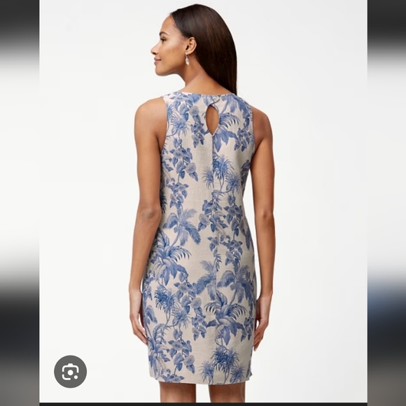 Tommy Bahama Wild Paradise Linen Shift Dress Blue Tropical L Large - Picture 2 of 8